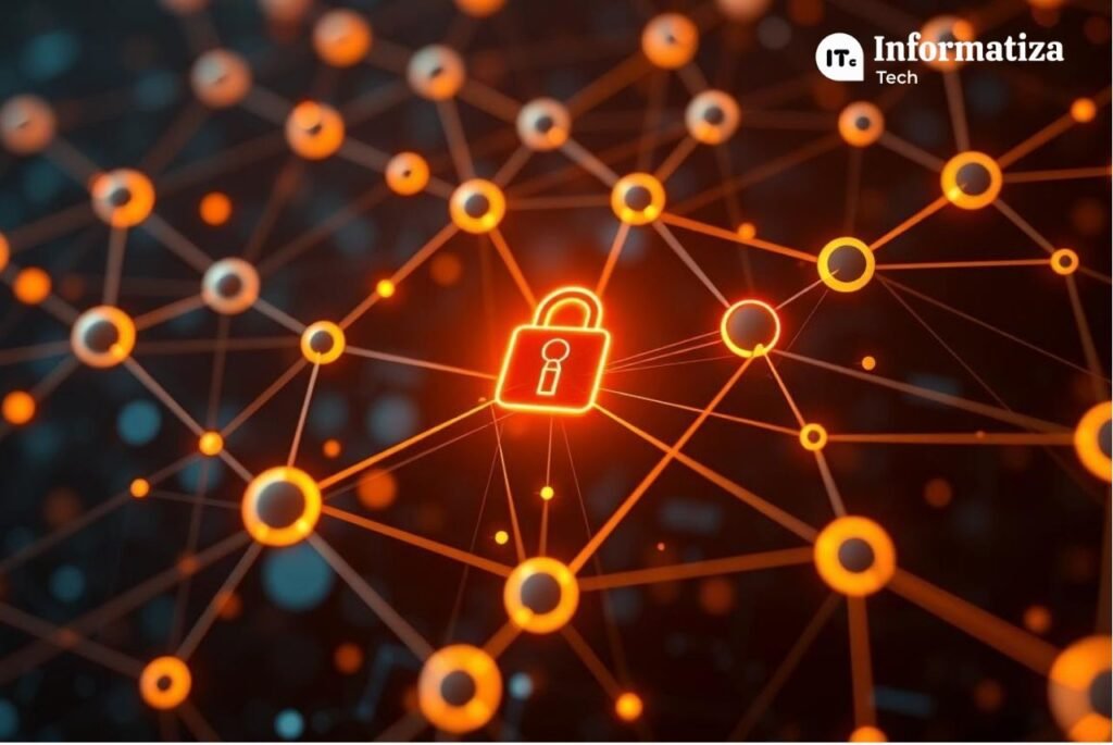 Imagem de uma rede blockchain segura